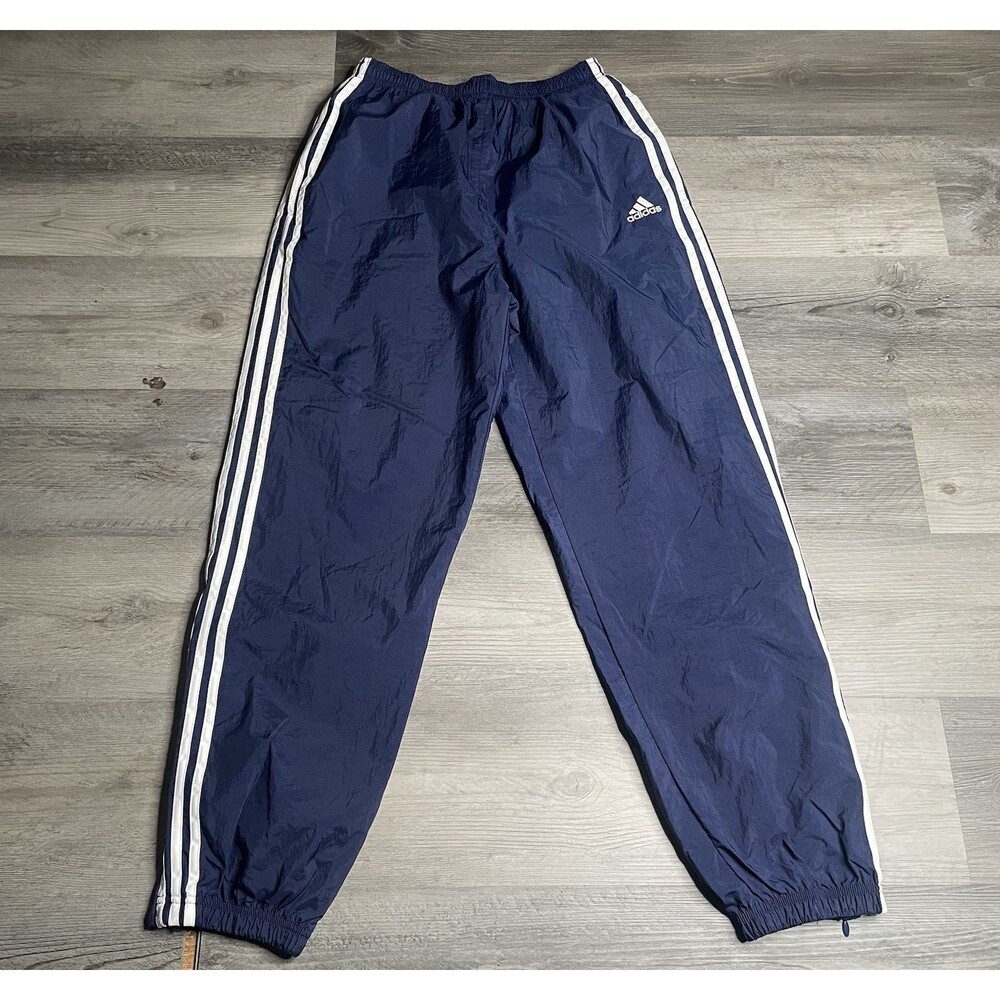 Vtg Y2K Adidas Wind Pants Mens L Navy Blue Mesh Lined Zip Ankle Cuff AZF001